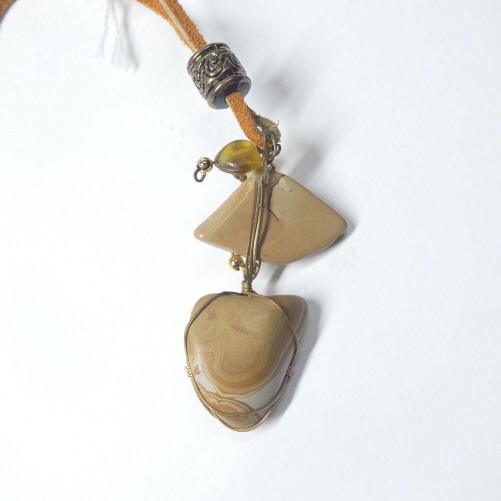 Bruneau Jasper Idaho Natural Stone Pendant Necklace Vintage Handmade Wire Wrap